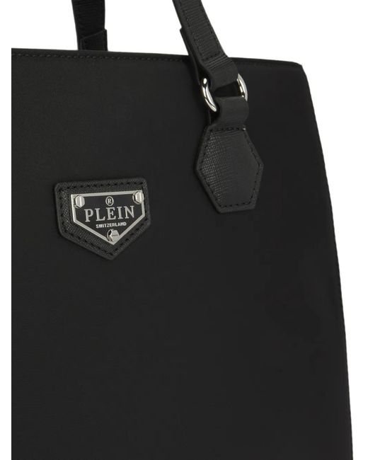 Philipp Plein Black Logo-Plaque Tote Bag