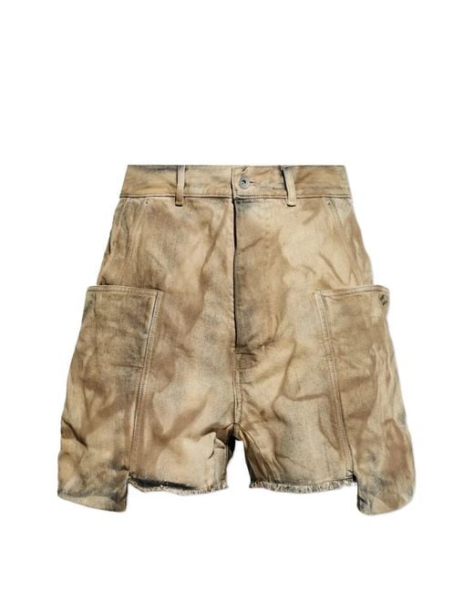 Rick Owens Natural Frayed Pocket Shorts for men