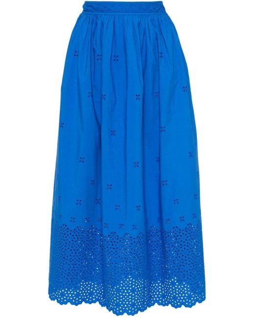 Ulla Johnson Blue Cut-out Cotton Midi Skirt