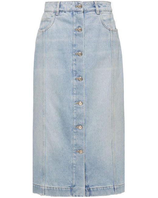 Moncler Blue Button-up Denim Midi Skirt