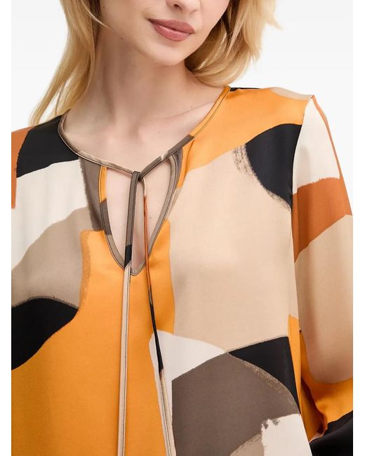 Joseph Ribkoff Orange Geometric Tie-Neck Blouse