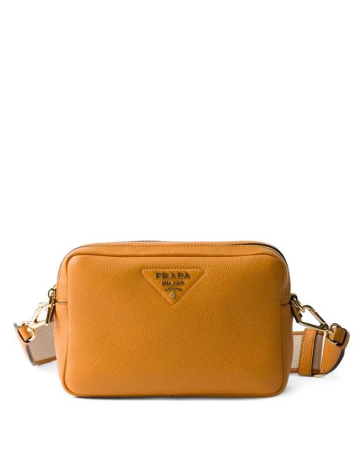 Prada レザー ショルダーバッグ オレンジ | Lyst