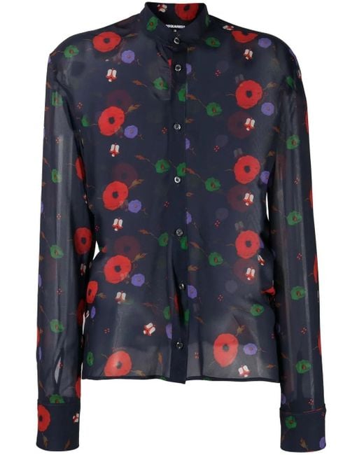 DSquared² Black Floral-Print Long-Sleeved Shirt