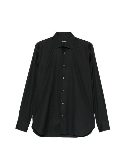 Zegna Black Long-Sleeve Button-Down Shirt for men