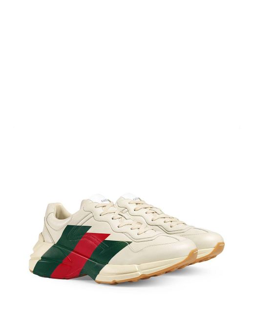 Zapatillas Rhyton con tribanda Web Gucci de Cuero de color Blanco para  hombre | Lyst
