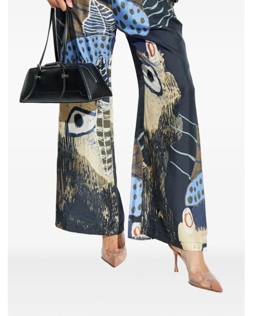 Munthe Blue Abstract-Print Silk Trousers