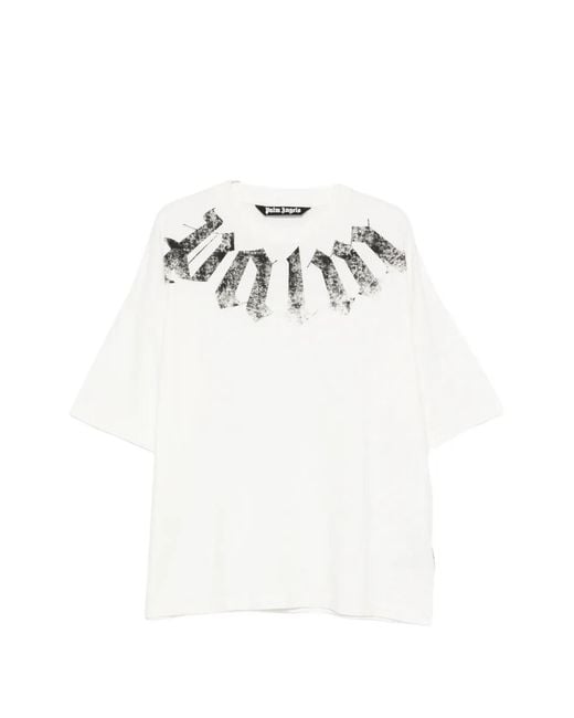 Palm Angels White Big Neck Logo Printed T-Shirt for men