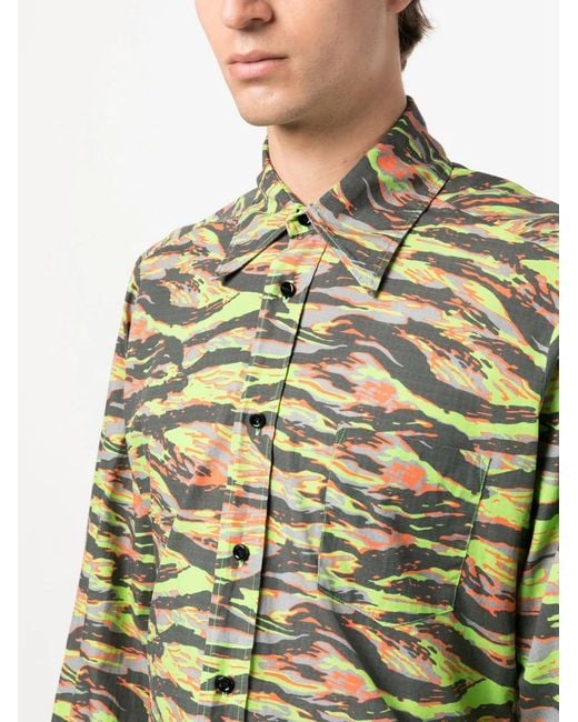 ERL Green Zebra-Print Cotton Shirt for men