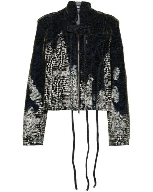 OTTOLINGER Black Velvet-print Cropped Denim Jacket