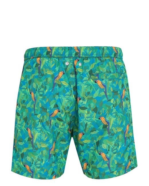 Amir Slama Green Parrot-Print Swim Shorts for men
