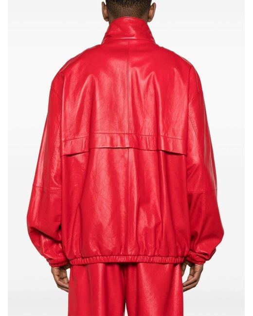 Veste bomber en cuir à plaque logo Moschino pour homme en coloris Red