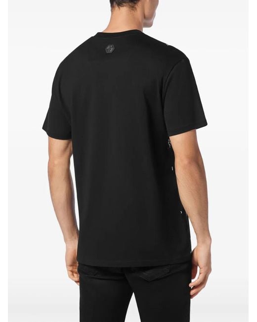 Philipp Plein Black T-Shirt Round Neck Ss Skull & Bones for men