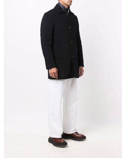 Moorer Black Layered Single-Breasted Wool Coat for men
