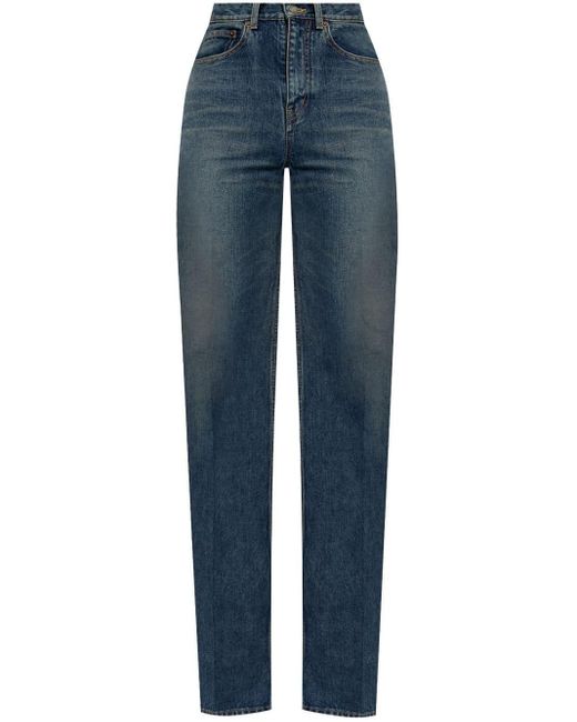 Jeans slim a vita alta di Saint Laurent in Blue