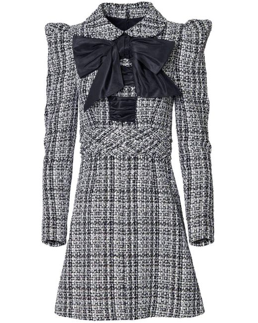 Carolina Herrera Gray Bow-embellished Tweed Mini Dress
