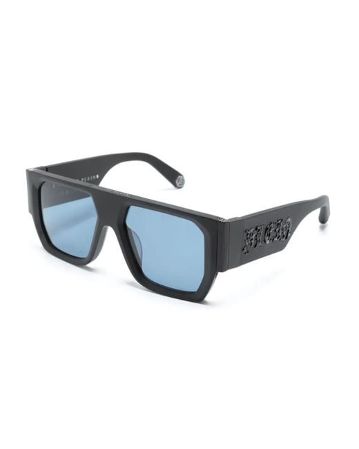 Philipp Plein Blue Logo-Embossed Rectangle-Frame Sunglasses for men