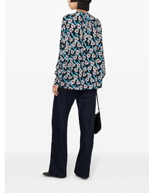 Diane von Furstenberg Blue Olive Bluse mit Blumenmuster