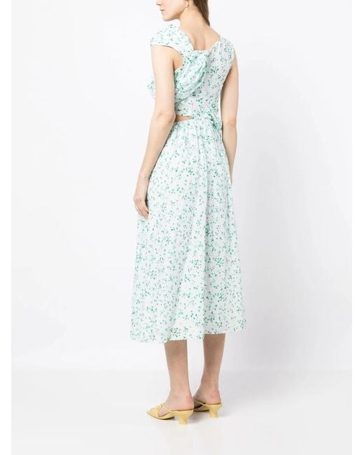 Merlette Blue Floral Print Asymmetric Shoulder Dress