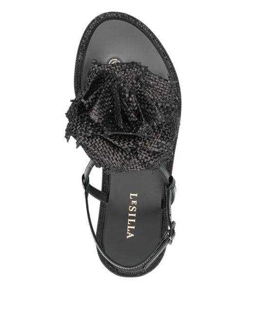 Le Silla Black Floral-Appliqué Sandals
