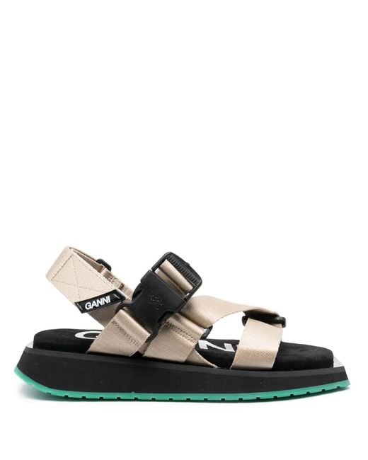 Ganni Black Performance Webbing Flat Sandals