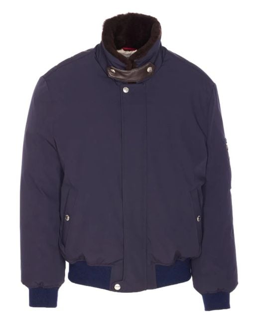 Brunello Cucinelli Blue Shearling-Collar Padded Jacket for men
