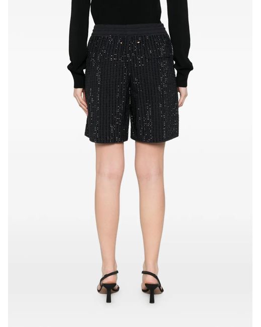 VENUJA Black Drawstring Crystal-Embellished Shorts