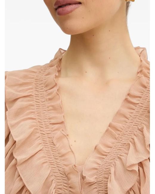 Morgan Natural Ruffled V-Neck Top