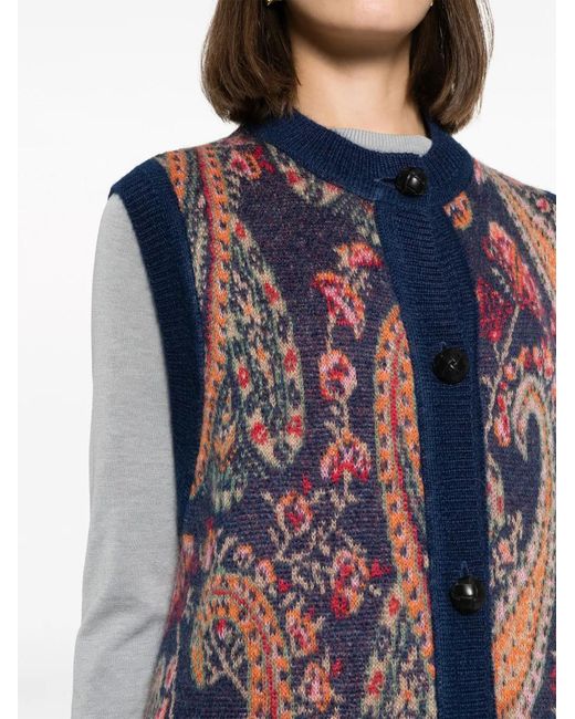 Etro Blue Paisley Intarsia-Knit Vest