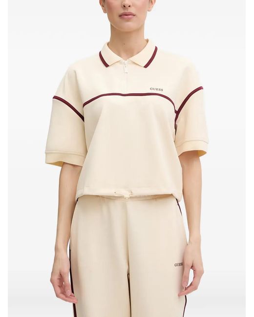 Guess Natural Piped Drawstring-Hem Polo Top