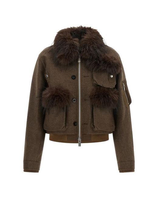 Sacai Brown Faux-Fur Wool Jacket