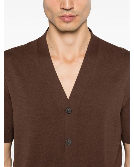 LUIGI GENTILE Brown Button V-Neck Cardigan for men