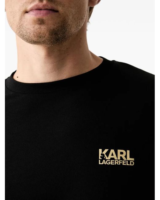 Karl Lagerfeld Black Logo-Print Crew-Neck T-Shirt for men