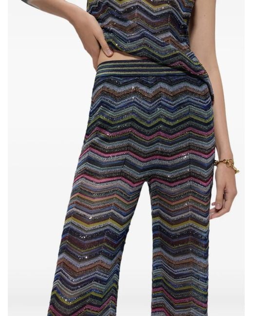Missoni Blue Chevron Palazzo Trousers With Sequins