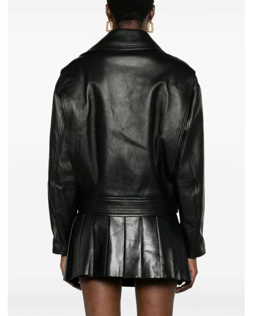Versace Black Belted Leather Biker Jacket
