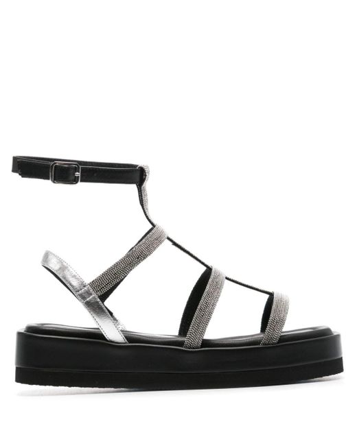 Peserico Black Bead-detailed Leather Sandals