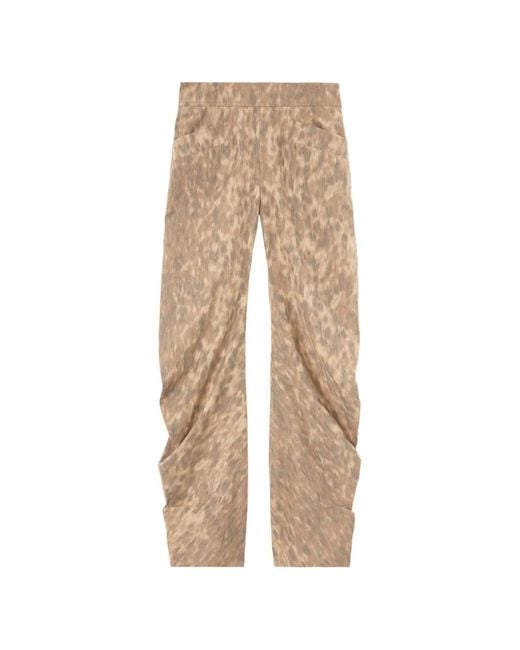 Ganni Natural Printed Cotton Trousers