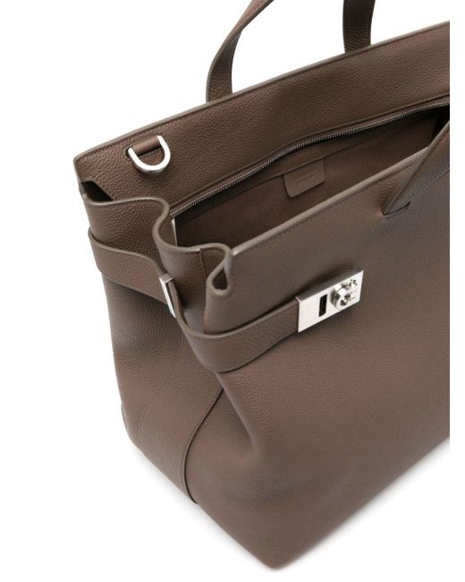 Ferragamo Brown Logo-stamp Leather Tote Bag for men