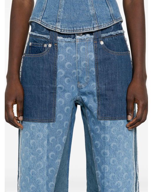 MARINE SERRE Blue Gerade Jeans im Patchwork-Look