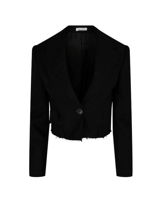 McQueen Black Raw-Hem Cropped Jacket