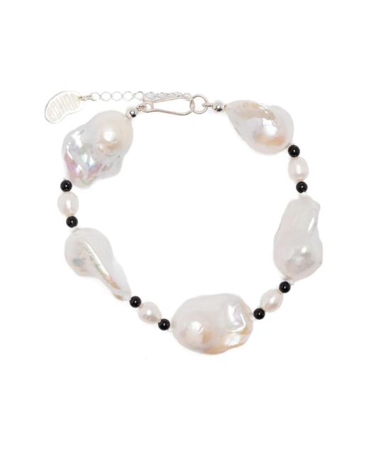 Gohar World Natural Sterling Host Pearl And Onyx Bracelet