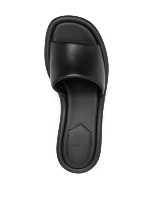 Fendi Black Leather Logo-detail Mules