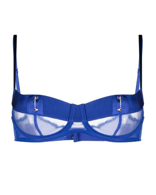 Agent Provocateur Blue Caity Sheer-panelled Satin Bra