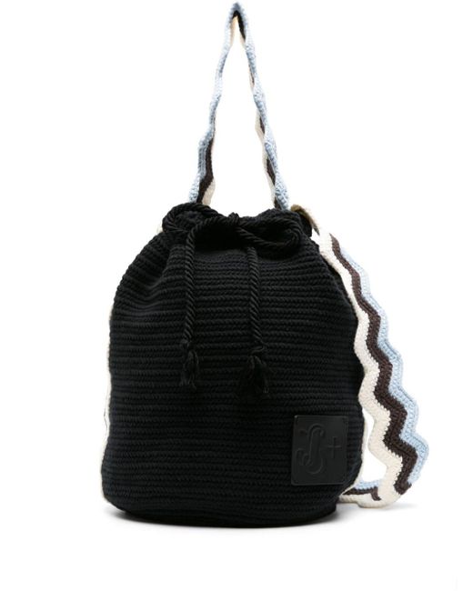 Jil Sander Black Zigzag-stripe Knitted Bucket Bag