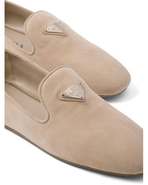 Prada Natural Enamel Triangle-logo Leather Loafers