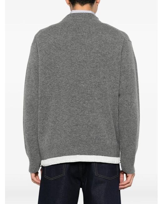 Sacai Gray Logo-Patch Drawstring Sweater for men