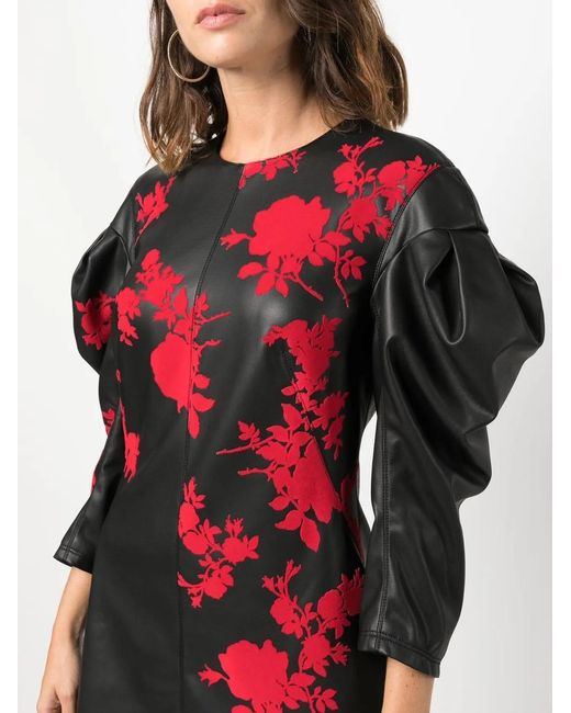 Philosophy Di Lorenzo Serafini Black Floral-Print Faux-Leather Mini Dress