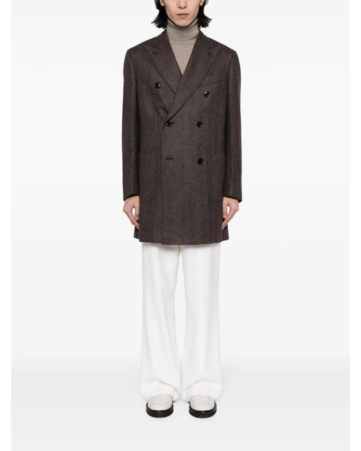 Luciano Barbera Gray Houndstooth-Pattern Wool Coat for men