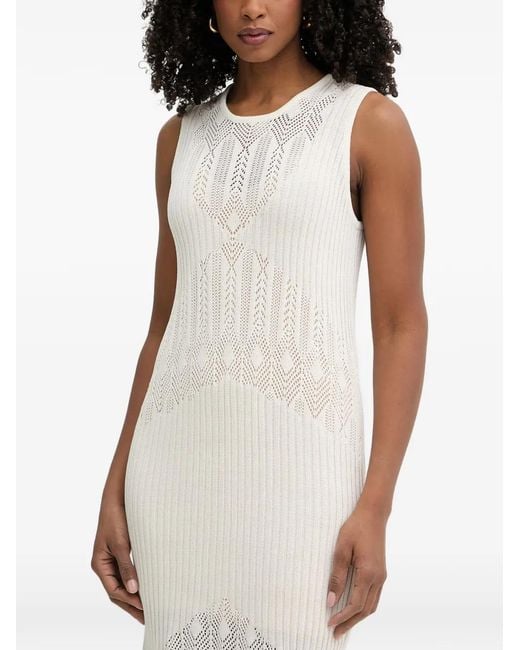 Liu Jo White Pointelle-Knit Ribbed Maxi Dress