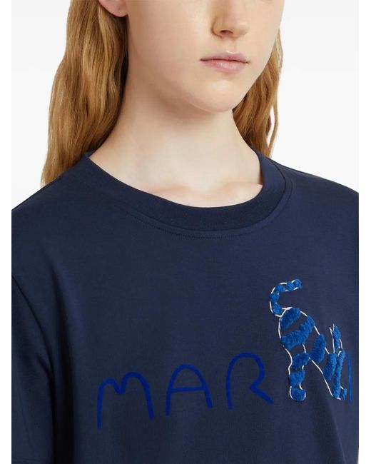 Marni Blue Flocked Logo Animal T-Shirt