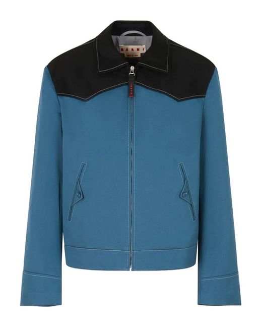Marni Blue Water-Repellent Gabardine Jacket With Contrast Yokes for men